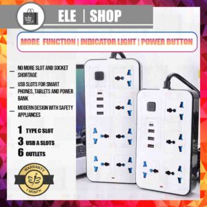 6WAYS 2500W 2 METER with 4 USB Power Socket USB Extension